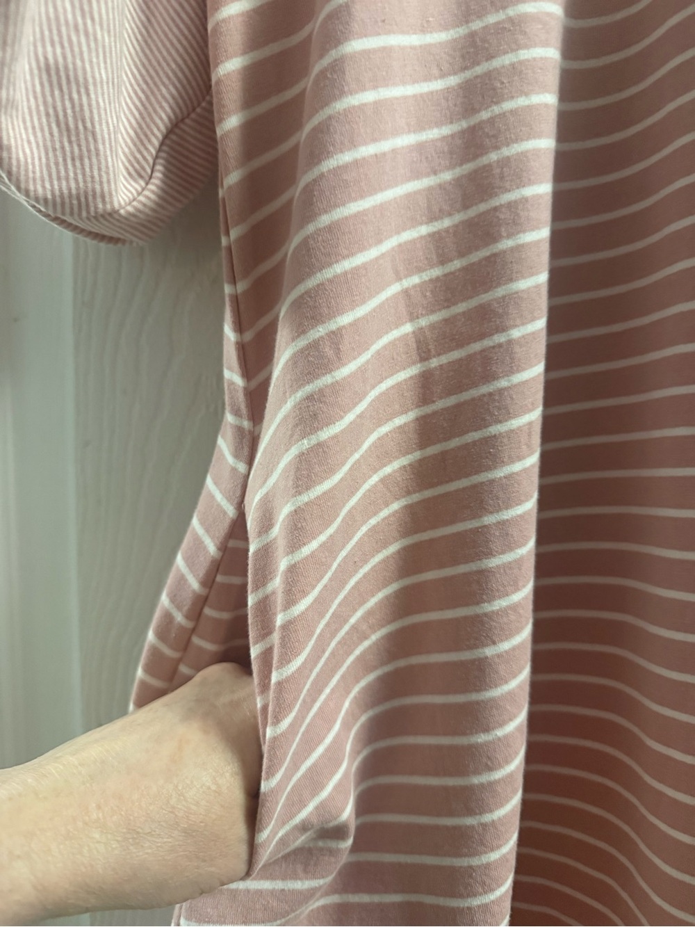 Umgee Pink White Stripe Mini Dress Short Puff Sleeves Round Neck Medium - Picture 7 of 8